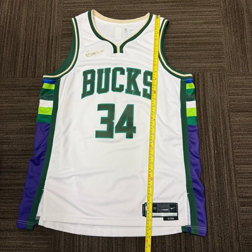 Nike White Basketball Jersey with Green and Purple Bucks Dri Fit - Picture 2 of 7